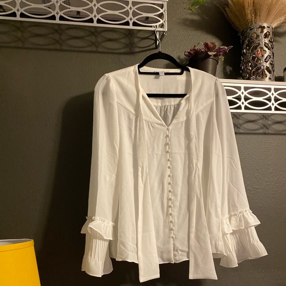 Boutique Cream Tie-neck Peasant Blouse - Picture 2 of 6